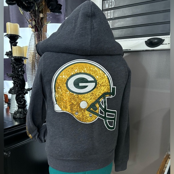 PINK Victoria’s Secret Green Bay packers faux fur lined bling hoodie - Picture 1 of 15